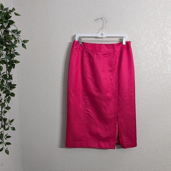Talbots Woman Hot Pink Cotton Silky Blend Midi Pencil Skirt Business Feminine 12 - Picture 2 of 11